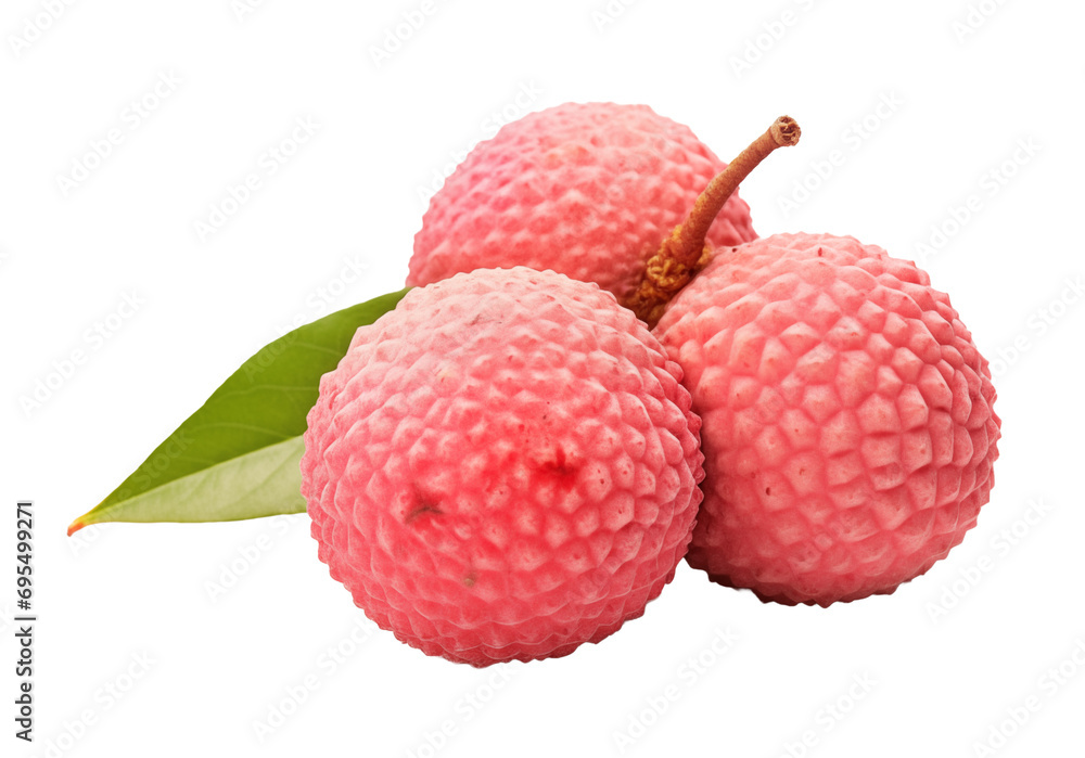 A group of lychee fruits with a leaf