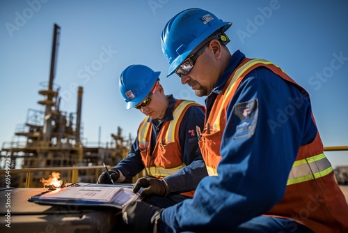 This realistic photo portrays the impactful role of oil and gas technicians in environmental stewardship. It captures a technician engaged in activities such as conducting environmental monitoring