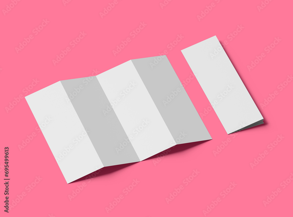 Blank accordion 4 panel fold US letter size leaflet render to present ...