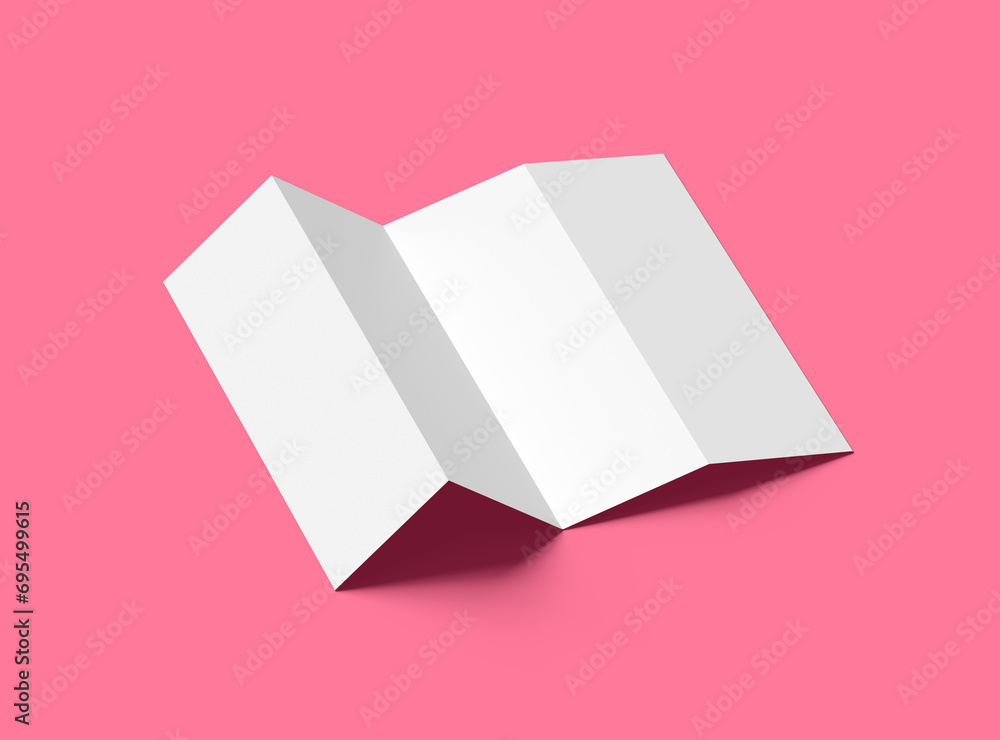 Blank accordion 4 panel fold US letter size leaflet render to present ...