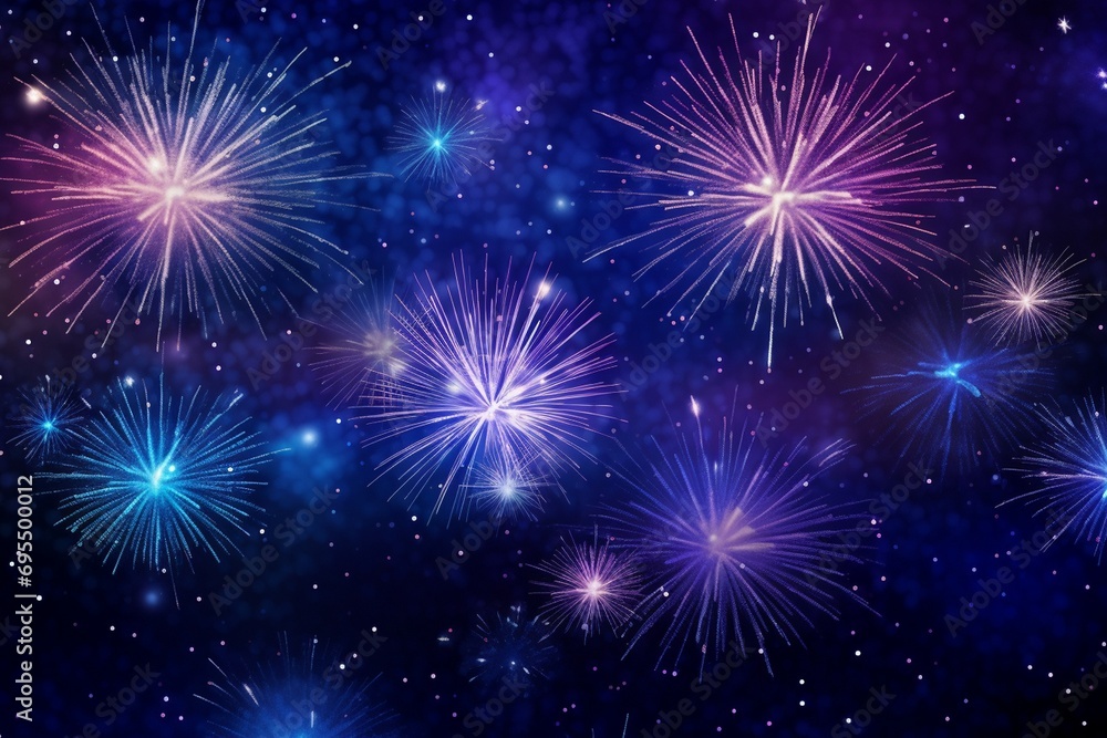 Colorful fireworks on dark blue sky background with space for your text