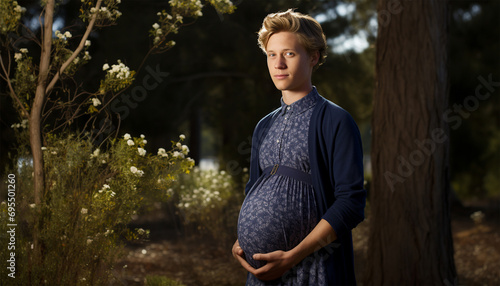 Beauty portrait of a pregnant man. Concept for trans gender gay men of different races Pregnant transgender queer man,