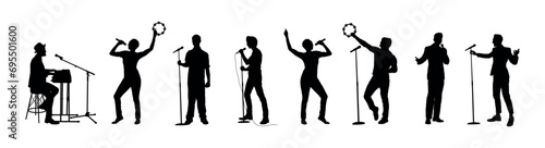 Group of singers with microphone vector set silhouettes.