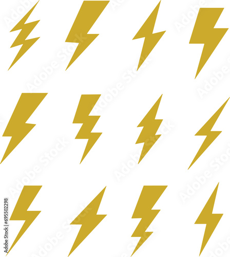 flash lightning bolt icon set. Electric power symbol. Energy sign, vector illustration. charge sign. Thunder strike electricity linear symbol. Thunderbolt flash. Powerful electrical discharge hitting. photo