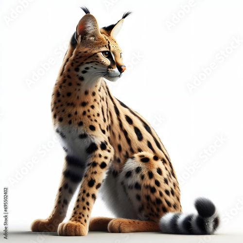 Serval (Felis serval), close up portrait, isolated with White background