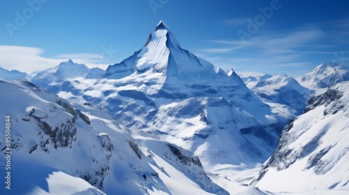 Panoramic view of the snowy mountains in the Swiss Alps. © Iman