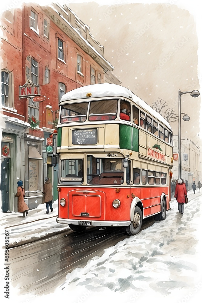 Double Decker Bus Winter Snowfall