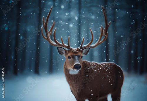 Beautiful deer in the winter forest. 