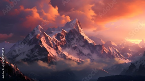 Beautiful panoramic view of the Himalayas at sunset © Iman
