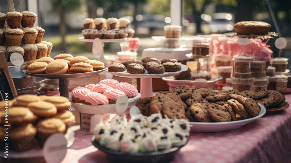 Fototapeta premium A bake sale organized to raise funds for cancer research.
