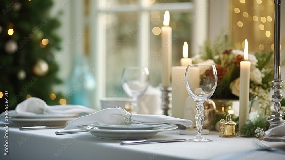 Christmas holiday family breakfast, table setting decor and festive tablescape, English country and home styling Christmas holiday family breakfast, table setting decor and festive tablescape, English country and home styling
