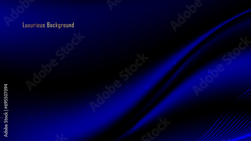 Vector luxurious dynamic blue black wavy background with golden text. modern black-blue silk luxury background for business