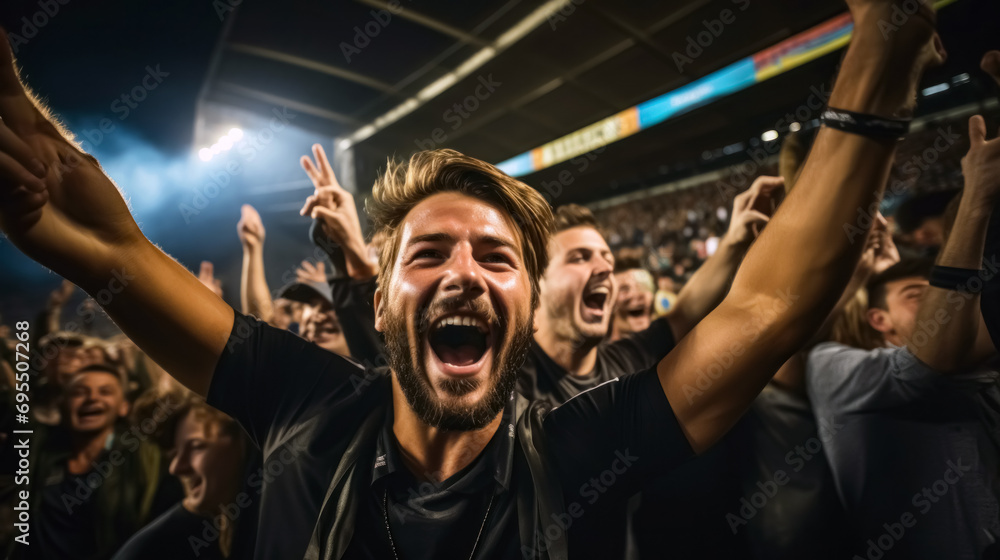 Obraz premium Crowd cheering at a live soccer match - Football fans clapping