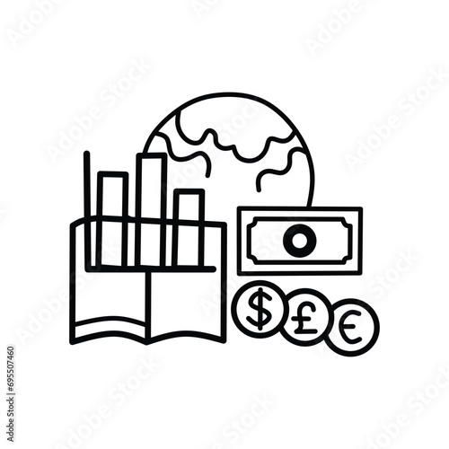Global Economy and Financial Market Icon - Line Art Style