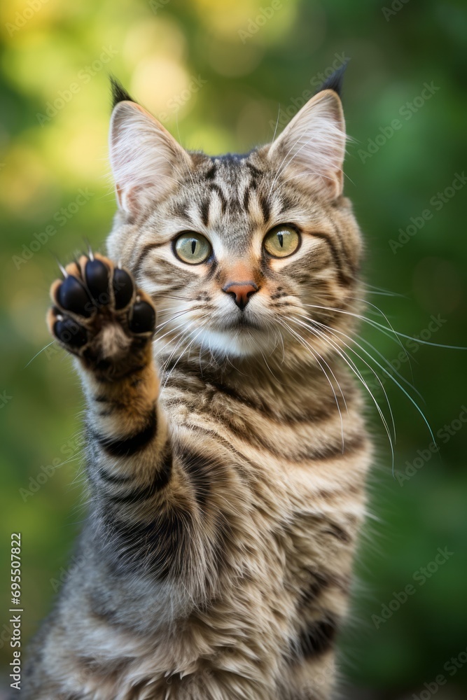Cute cat giving high five by paw