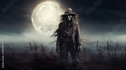 Monster scarecrow in the field at night