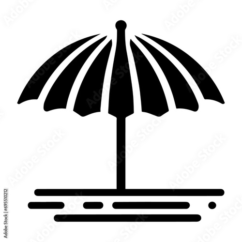 Minimal Outdoor parasol icon vector silhouette, white background, fill with black