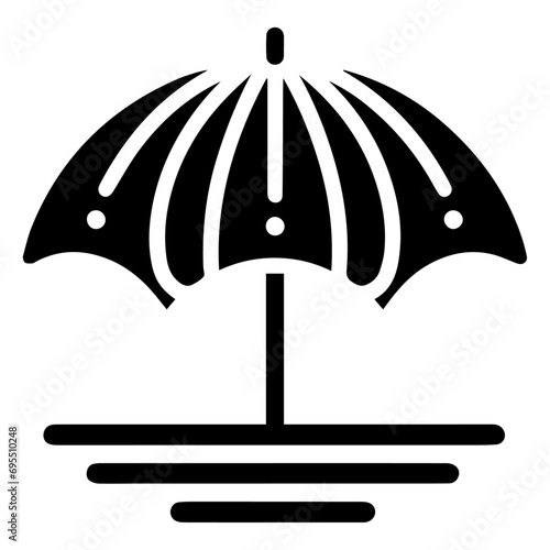 Minimal Outdoor parasol icon vector silhouette, white background, fill with black