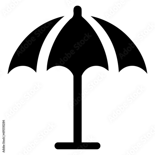 Minimal Outdoor parasol icon vector silhouette, white background, fill with black