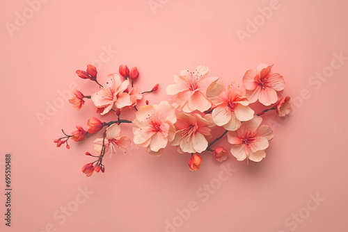 Delicate spring flowers on a pink peach background