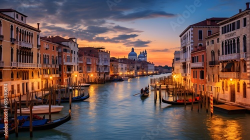 Grand Canal at sunset in Venice, Italy. Panoramic view © Iman