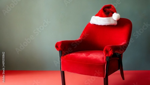 santa s red hat on a red chair creative minimalism christmas card photo