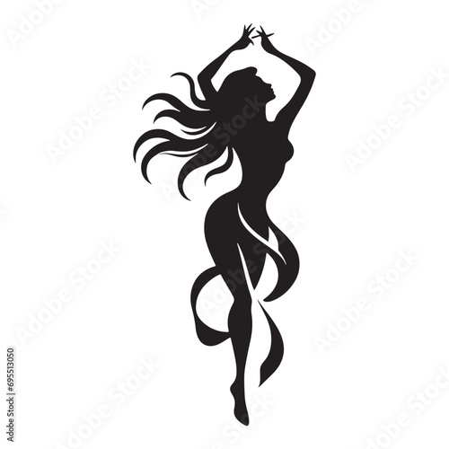 Woman Dancing Cooking Silhouette: Dynamic Dance Duet, Expressive Poses, and Silhouetted Artistic Collaboration - Minimallest lady dance black vector girl dancing Silhouette
