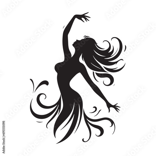 Woman Dancing Cooking Silhouette: Balletic Balance, Graceful Poses, and Silhouetted Dance Serenity - Minimallest lady dance black vector girl dancing Silhouette
