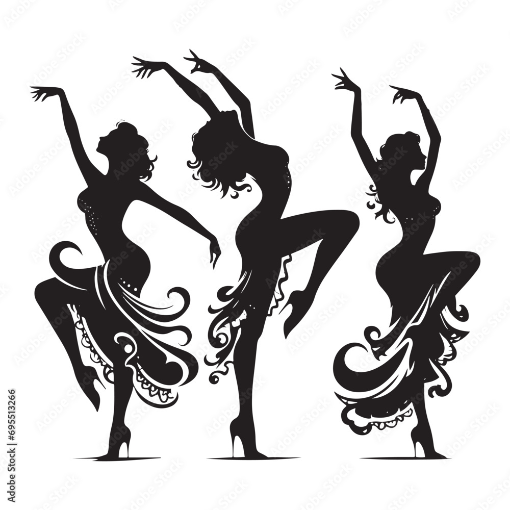 Woman Dancing Cooking Silhouette: Tap Dance Tunes, Percussive Poses, and Silhouetted Rhythmic Artistry - Minimallest lady dance black vector girl dancing Silhouette
