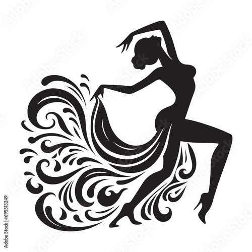 Woman Dancing Cooking Silhouette: Fusion of Flavors, Spicy Poses, and Silhouetted Dance Explosion - Minimallest lady dance black vector girl dancing Silhouette
