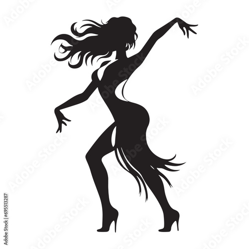 Woman Dancing Cooking Silhouette: Bohemian Dance Vibes, Free-Spirited Poses, and Silhouetted Artistic Flair - Minimallest lady dance black vector girl dancing Silhouette
