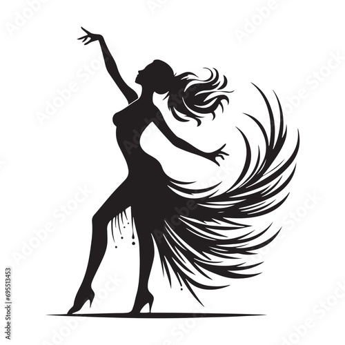 Woman Dancing Cooking Silhouette: Fluid Dance Forms, Graceful Poses, and Silhouetted Artistry - Minimallest lady dance black vector girl dancing Silhouette
