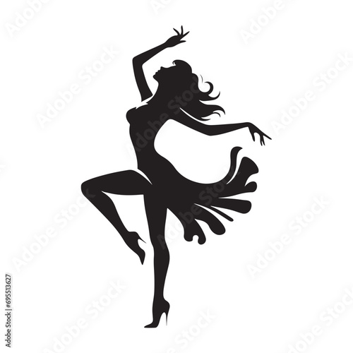 Woman Dancing Cooking Silhouette: Urban Dance Vibes, Stylish Poses, and Silhouetted Elegance - Minimallest lady dance black vector girl dancing Silhouette
