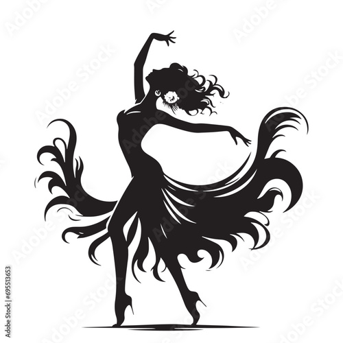 Woman Dancing Cooking Silhouette: Flamenco Flair, Passionate Poses, and Silhouetted Artistic Impressions - Minimallest lady dance black vector girl dancing Silhouette
