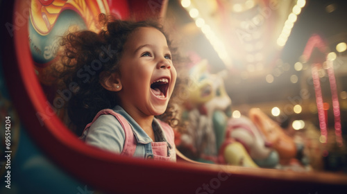 A childs joyous reaction to winning a carnival game.