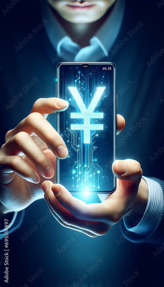 futuristic digital currency exchange scene, where seamless transactions unfold with a holographic touch on a glowing smartphone