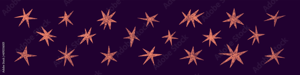 Shape elements, abstract. Graphic pink stars among scribble doodles, color collage. Flat vector illustrations isolated on white background Shape elements, abstract. Graphic pink stars among scribble doodles, color collage. Flat vector illustrations isolated on white background