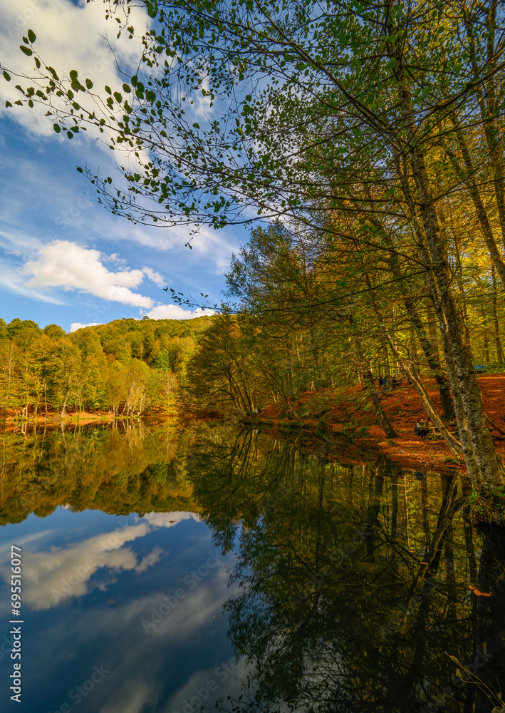 Autumn colors and nature views in Yedigöller national park. autumn, lake, cloud, tree, colorful leaves. Autumn colors and nature views in Yedigöller national park. autumn, lake, cloud, tree, colorful leaves.