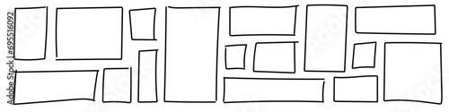 Hand drawn frame featuring square doodle and rectangle sketch. Grunge style box with rough border. Flat vector illustration isolated on white background.