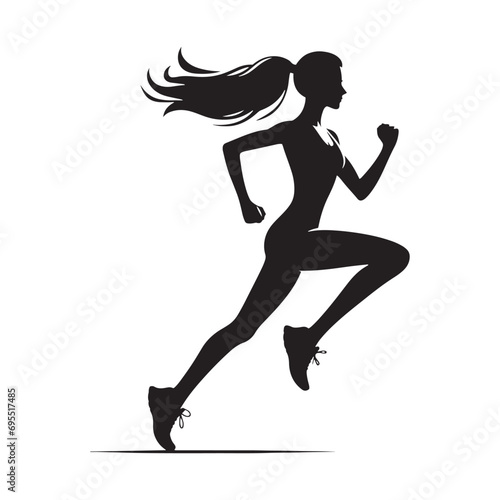 Running Girl Silhouette  Fitness Progress  Determined Jogger in Silhouette Against Modern City Skyline - Minimallest running black vector lady runner Silhouette 