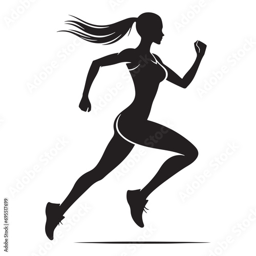Running Girl Silhouette: Dynamic Urban Runner in Cityscape, Encouraging Vibrant Fitness Motivation - Minimallest running black vector lady runner Silhouette 