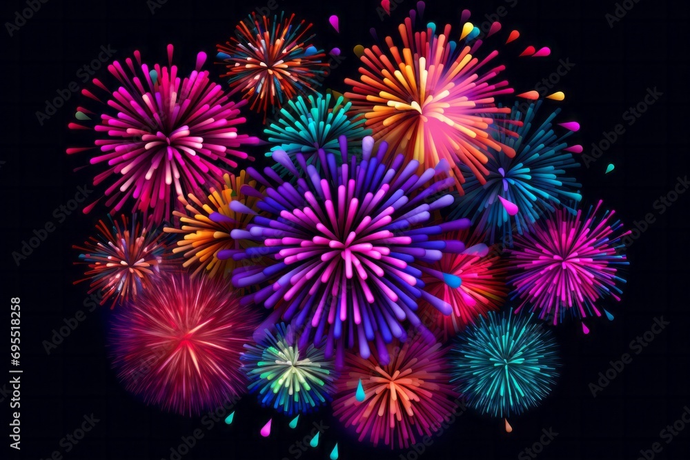 Colorful fireworks isolated on dark background