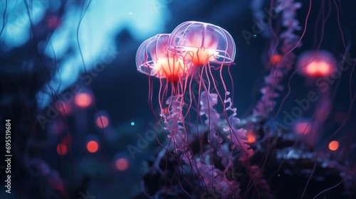 A group of jellyfish are glowing in the dark, AI © starush