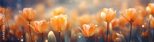 blurry field with pastel orange tulips. Romantic spring or Valentine concept. Generative AI