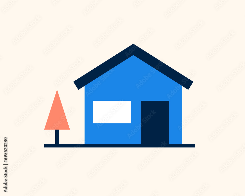 house and Christmas tree . Vector illustration in flat style design. house and Christmas tree . Vector illustration in flat style design.