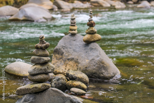 balance of rocks in river, foreground focus