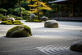 Zen gardens with tranquil scenes, leaving space for Zen philosophy
