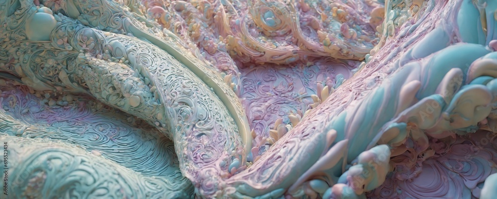 a close up of a bed with a pink and blue bed spread