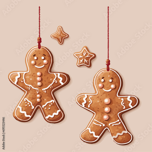 Vector hanging gingerbread cookies decoration isolated
