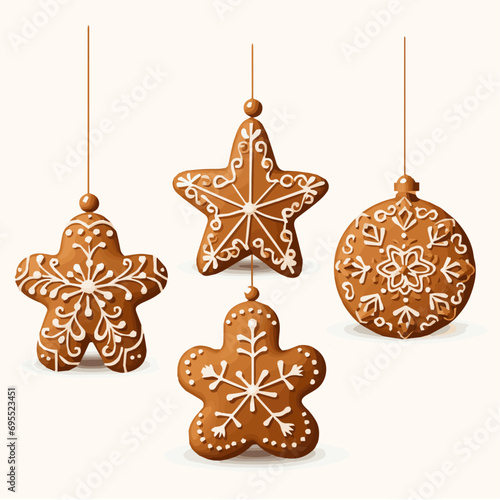 Vector hanging gingerbread cookies decoration isolated